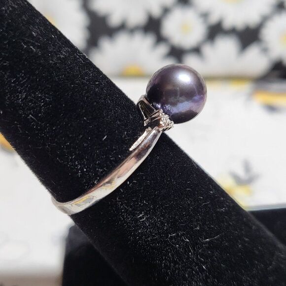 Japanese Tahitian Akoya Pearl Ring with Diamond Accents - Picture 5 of 7